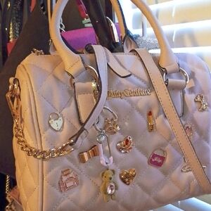 Juicy Couture Quilted Beige Satchel with Charms